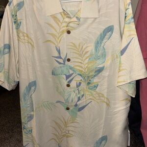 Tommy Bahama Cream and Blue Tropical Men's Shirt